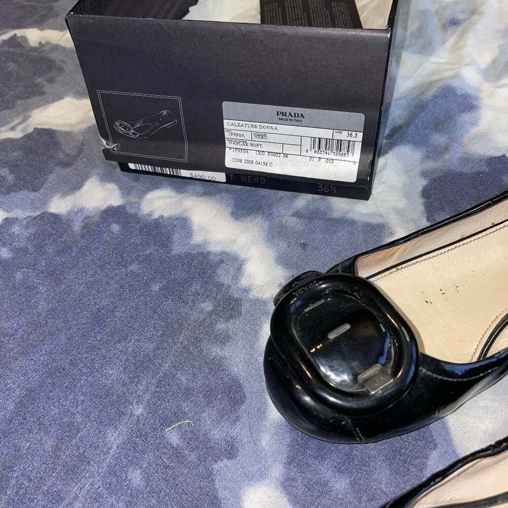 Prada Black Patent Leather Round Toe Flats, Size 36.5 EU - Picture 3 of 8